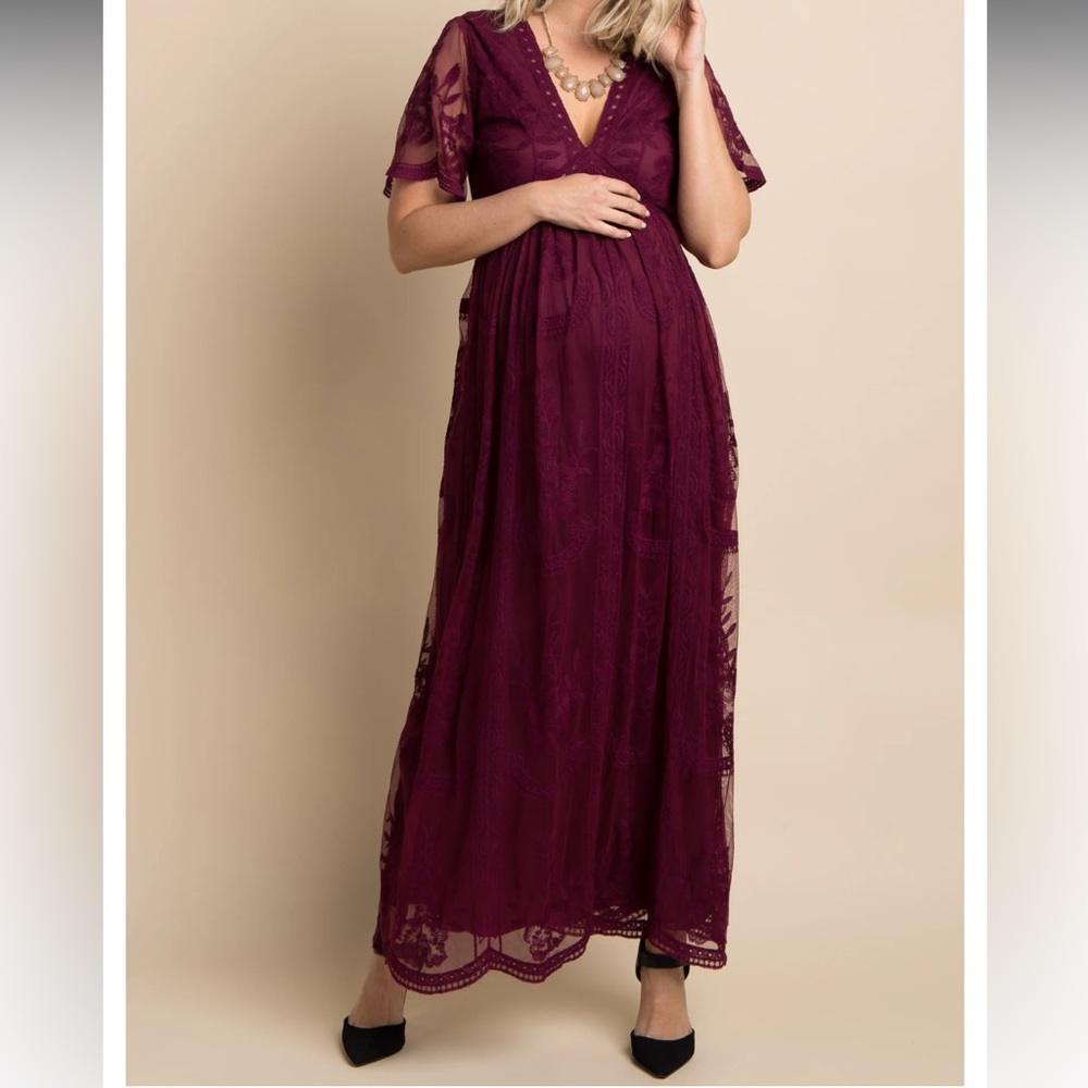 PinkBlush Burgundy Lace Maternity Dress